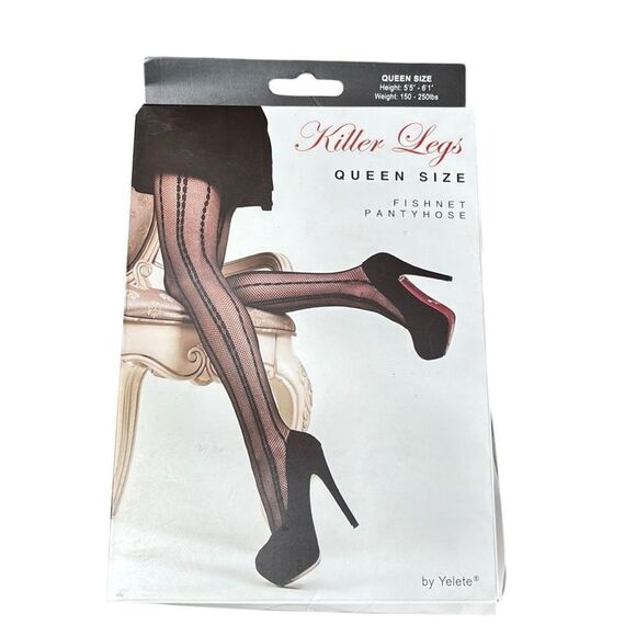 Killer legs queen size fishnet pantyhose black new 150-250 lbs sexy - Picture 1 of 3